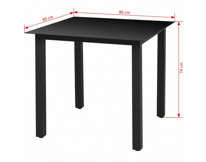 Sonata Градинска трапезна маса, стъкло, алуминий, 80x80x74 см, черна -