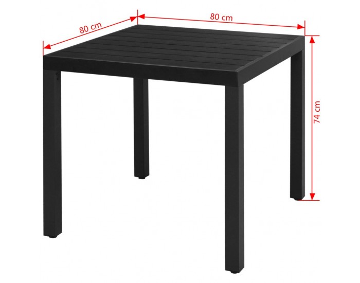 Sonata Градинска трапезна маса, WPC, алуминий, 80x80x74 см, черна -
