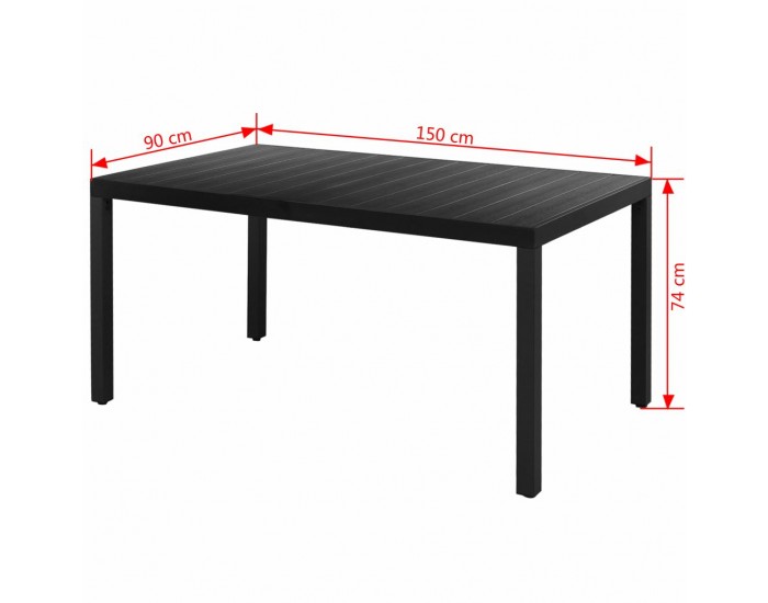 Sonata Градинска трапезна маса, WPC, алуминий, 150x90x74 см, черна -