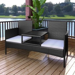 Sonata Градинска мека мебел с маса за чай, черен полиратан - Комплекти за външни условия