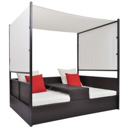 Sonata Градинско легло с балдахин, кафяво, 190x130 см, полиратан - Градински Дивани и Пейки