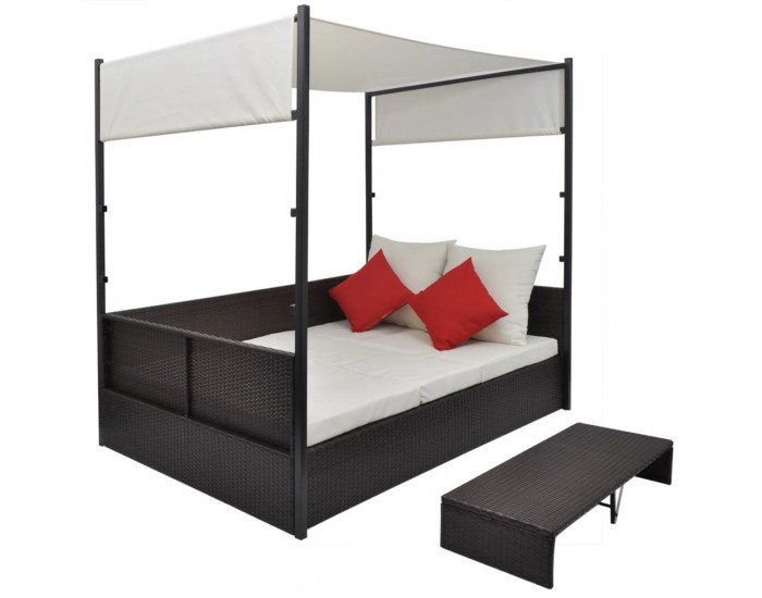 Sonata Градинско легло с балдахин, кафяво, 190x130 см, полиратан -