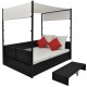 Sonata Градинско легло с балдахин, черно, 190x130 см, полиратан -