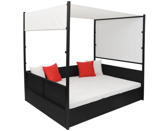 Sonata Градинско легло с балдахин, черно, 190x130 см, полиратан -