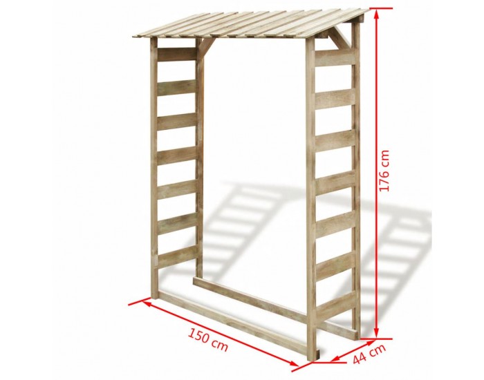 Sonata Навес за дърва за огрев, 150x44x176 cм, FSC импрегниран бор -