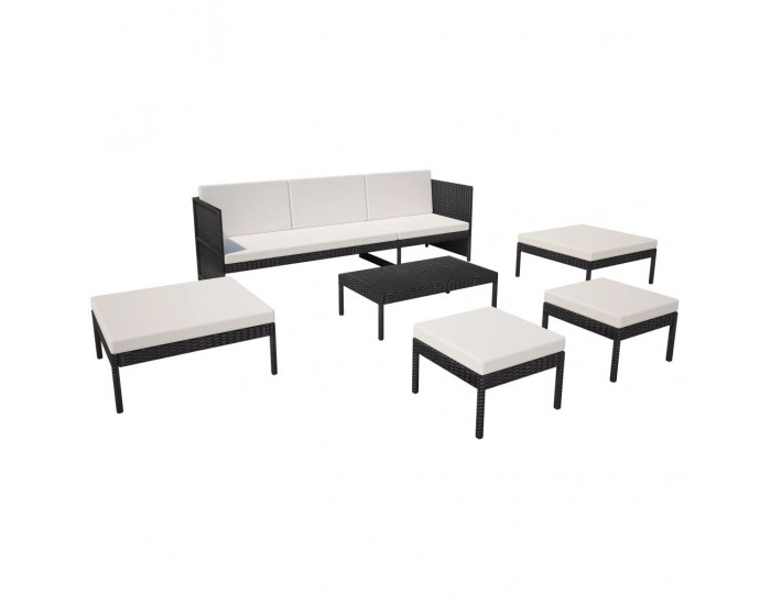 Sonata Градински комплект с възглавници, 6 части, черен полиратан -