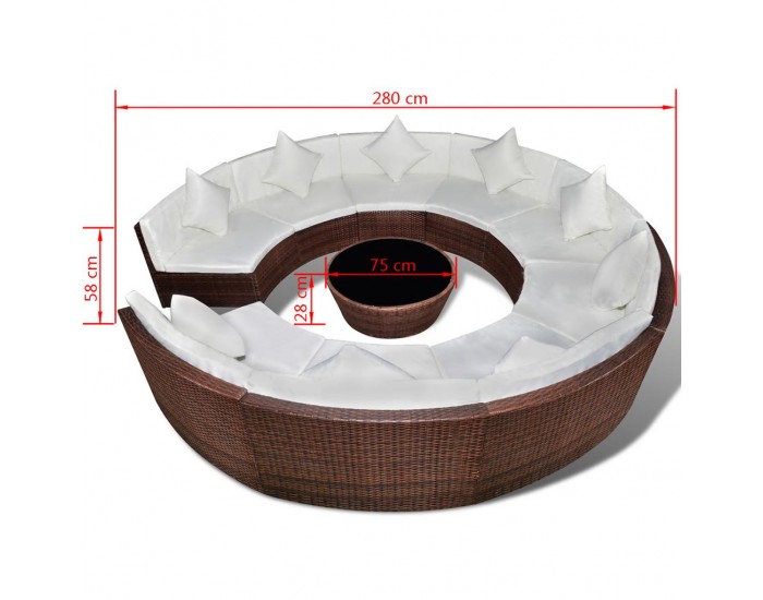 Sonata Градински комплект с възглавници, 10 части, кафяв полиратан -