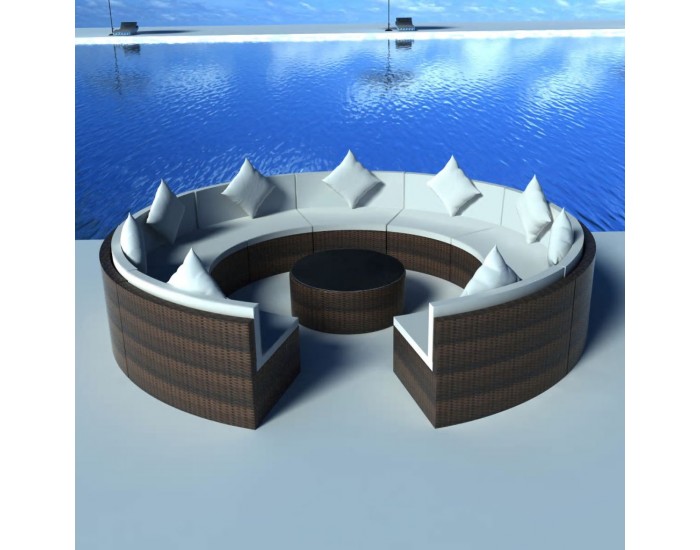 Sonata Градински комплект с възглавници, 10 части, кафяв полиратан -