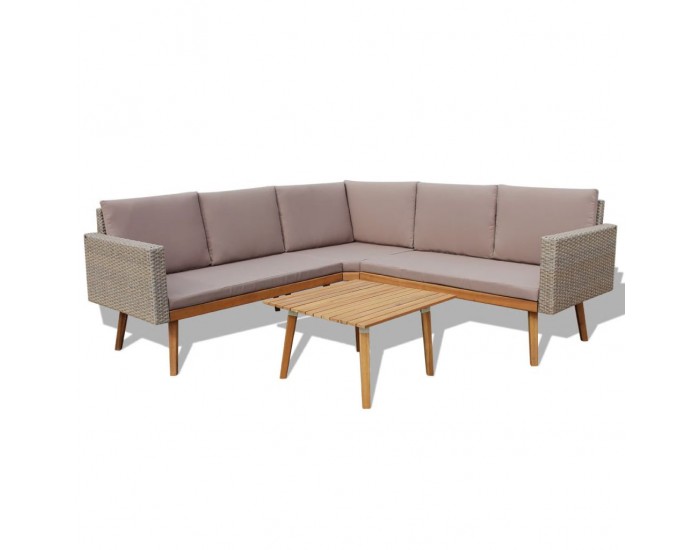 Sonata Градински комплект с възглавници, 4 части, полиратан, сив -