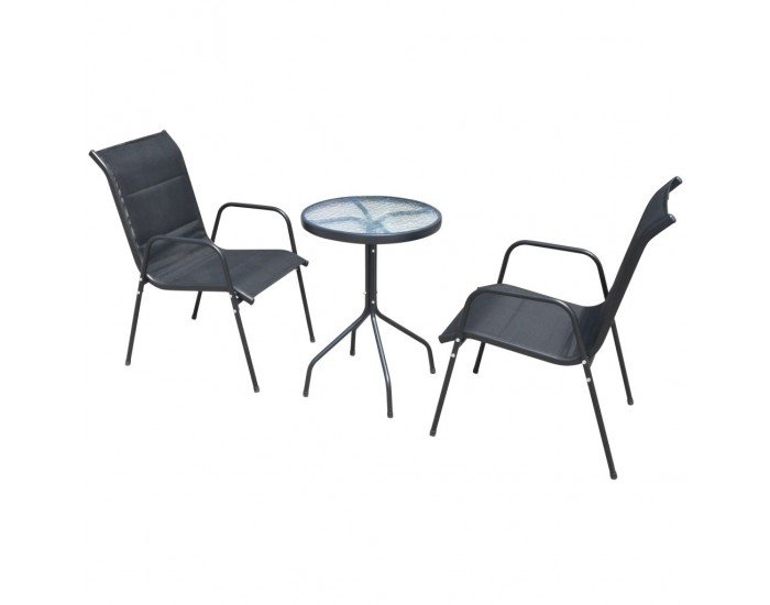 Sonata Бистро комплект, 3 части, стомана, черен -