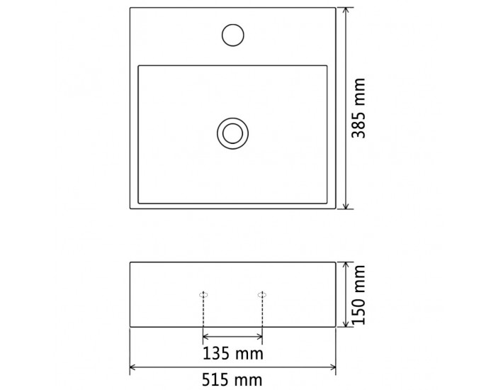 Sonata Мивка с отвор за кран, керамична, бяла, 51,5x38,5x15 см -