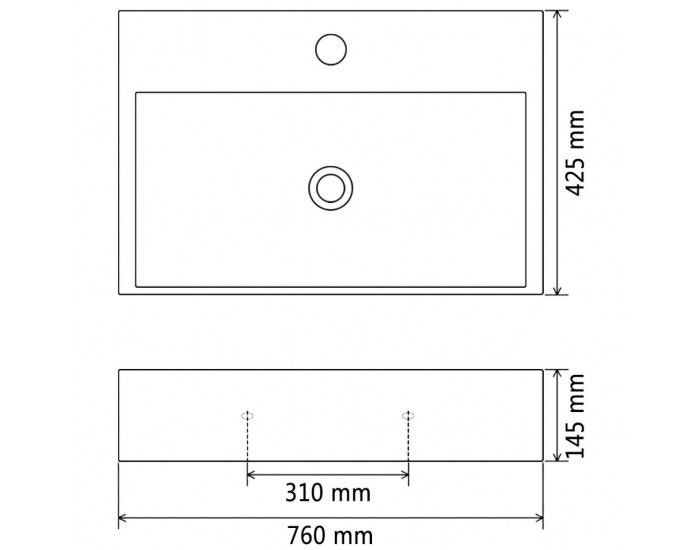 Sonata Мивка с отвор за смесител, керамична, бяла 76x42,5x14,5 см -