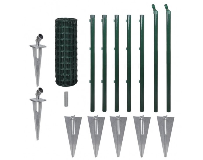 Sonata Комплект оградна мрежа с шпайкове, 10x0,8 м, стомана, зелен -
