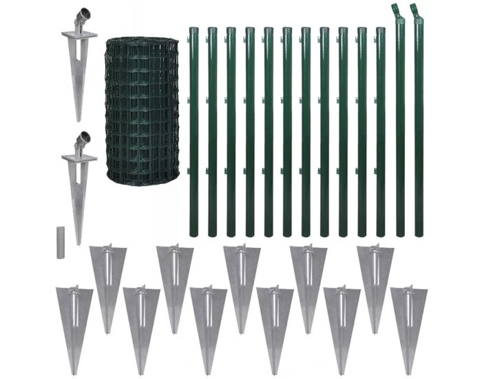 Sonata Комплект оградна мрежа с шпайкове, 25x0,8 м, стомана, зелен -