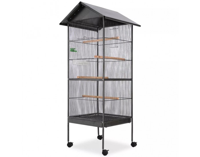 Sonata Клетка за птици с покрив, стомана, черна, 66x66x155 cм -