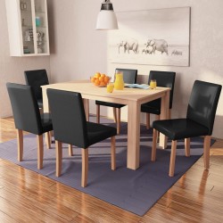 Sonata Трапезна маса и столове, 7 части, изкуствена кожа, дъб, черно - Комплекти маси и столове