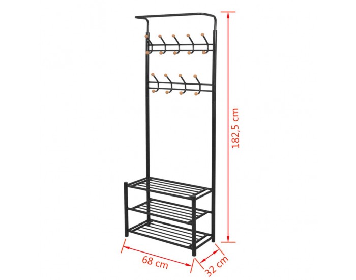 Sonata Щендер за дрехи със стелаж за обувки, 68x32x182,5 см черен -