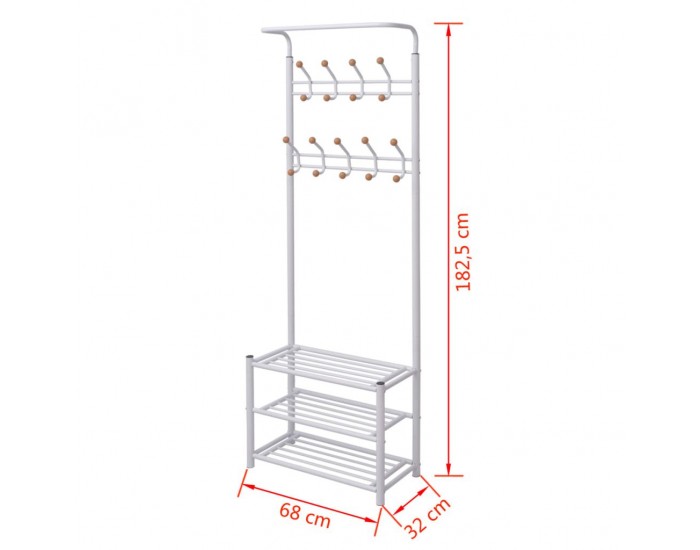 Sonata Щендер за дрехи със стелажи за обувки, 68x32x182,5 см, бял -