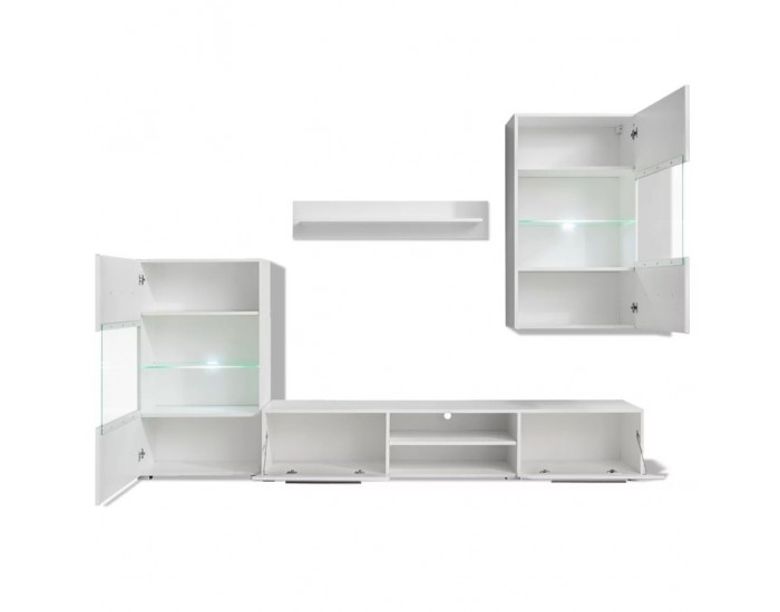 Sonata ТВ комплект шкафове, 5 части, с LED осветление, бял -