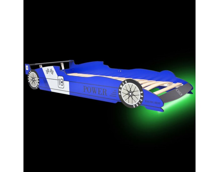 Sonata Детско легло “състезателна кола“, LED лента, 90x200 cм, синьо -