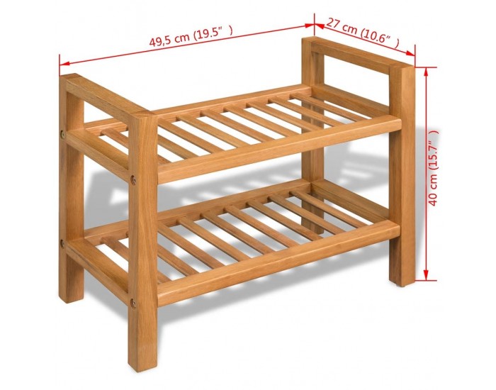 Sonata Поставка за обувки с 2 рафта, 49,5x27x40 см, дъбов масив -