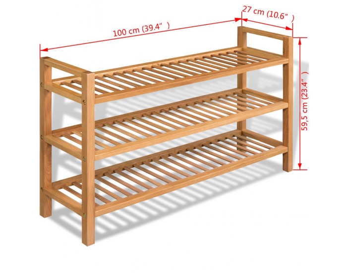 Sonata Поставка за обувки с 3 рафта, 100x27x59,5 см, дъбов масив -