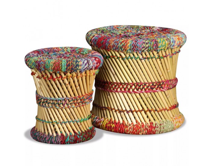 Sonata H Табуретки с Chindi детайли, 2 бр, многоцветни, бамбук
