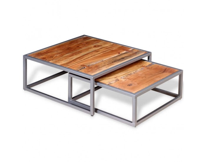 Sonata H Две маси за кафе, акациево дърво масив, кафяви