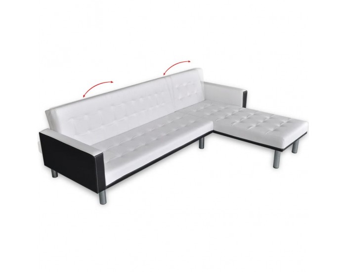 Sonata Г-образен диван легло, изкуствена кожа, бял -