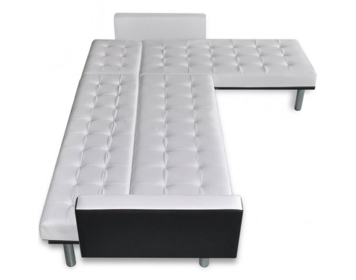 Sonata Г-образен диван легло, изкуствена кожа, бял -