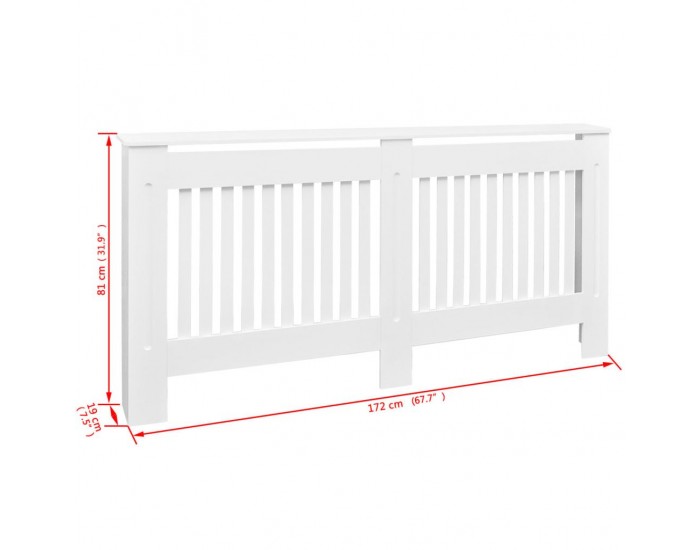 Sonata Параван за радиатор бял, MDF, 172 см -
