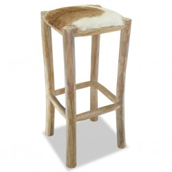 Sonata Бар стол, естествена кожа, тиково дърво, квадратен - Столове