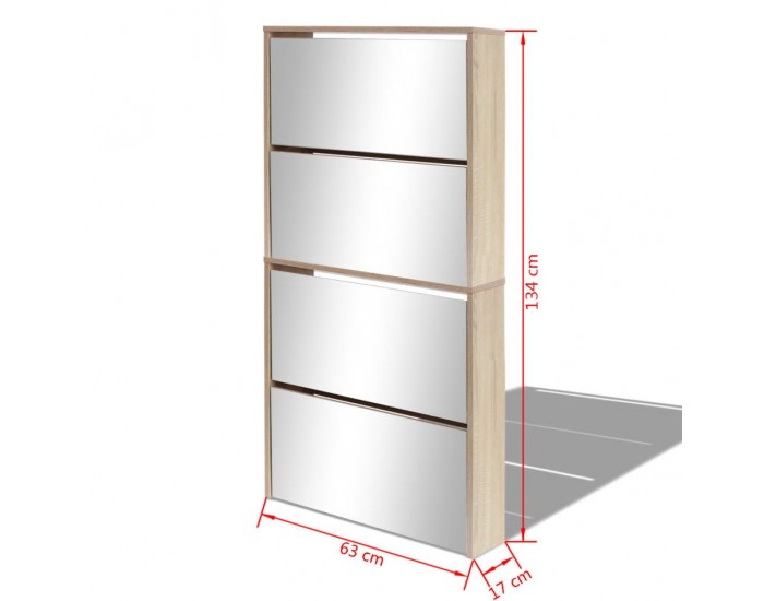 Sonata Шкаф за обувки 4 нива с огледала, дъб, 63x17x134 cм -