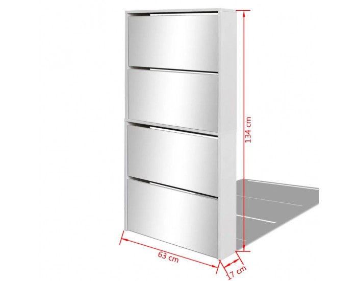 Sonata Шкаф за обувки на 4 нива с огледала, бял, 63x17x134 cм -