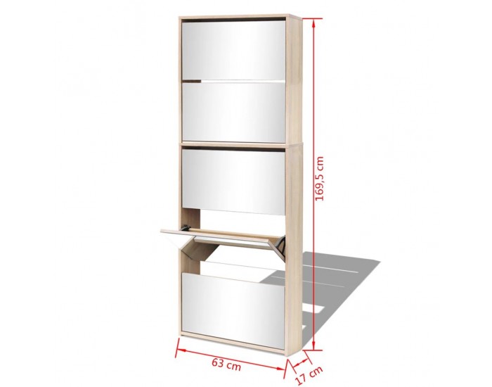 Sonata Шкаф за обувки с петорно огледало, дъб, 63x17x169,5 cм -