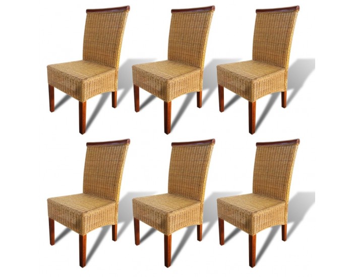 Sonata Трапезни столове, 6 броя, ратан, кафяви -