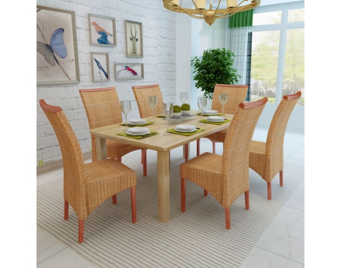 Sonata Трапезни столове, 6 броя, ратан, кафяви -