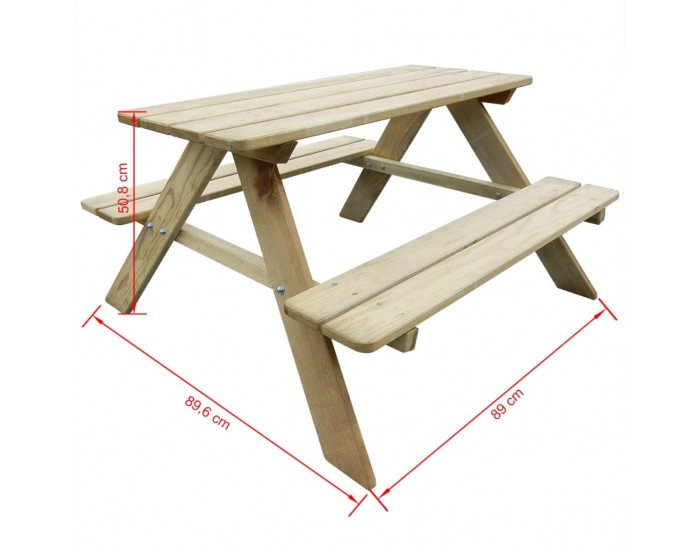 Sonata Детска маса за пикник, 89 x 89,6 x 50,8 см, FSC борово дърво -