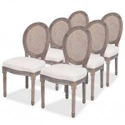 Sonata Трапезни столове, 6 броя, лен и ратан - Трапезни столове