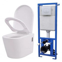 Sonata Окачена тоалетна чиния, със скрито казанче, керамична, бяла - Продукти за баня и WC