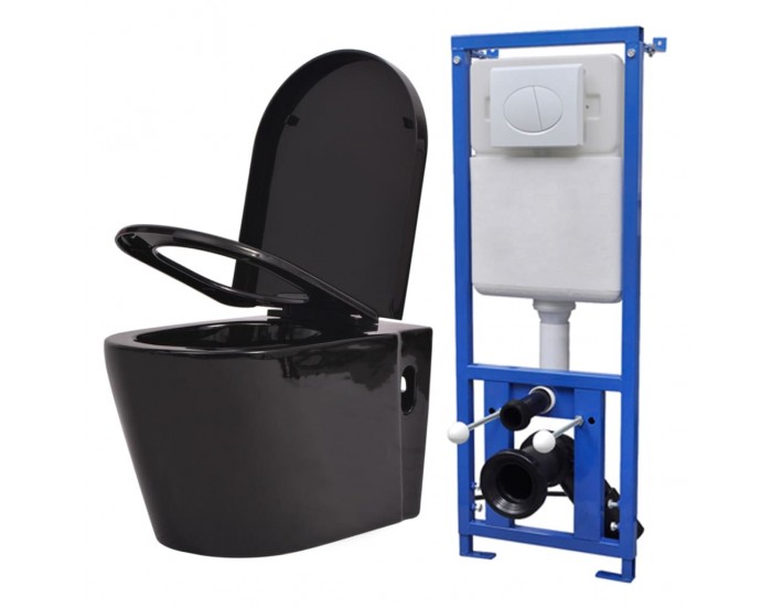 Sonata Окачена тоалетна чиния, със скрито казанче, керамична, черна -