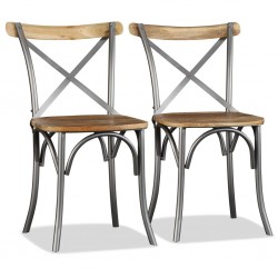 Sonata Трапезни столове, 2 бр, манго масив, кръстосан гръб стомана - Трапезни столове
