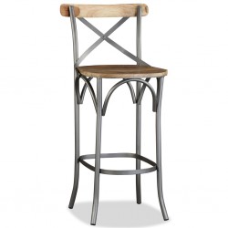 Sonata Бар стол, манго масив, кръстосана стоманена облегалка - Бар столове