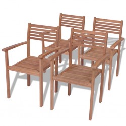 Sonata Стифиращи градински столове, 4 бр, тиково дърво масив - Градински столове