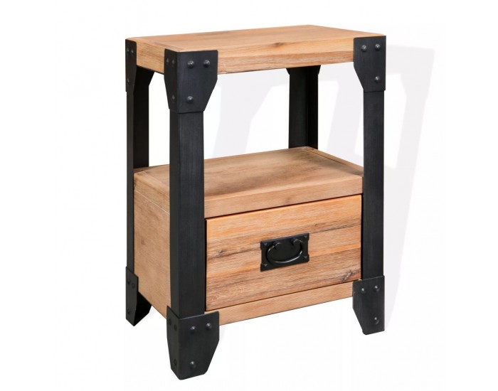 Sonata H Нощно шкафче, акациево дърво масив, стомана, 40x30x54 cм