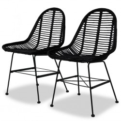 Sonata Трапезни столове, 2 броя, естествен ратан, черен - Трапезни столове