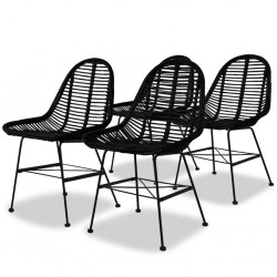 Sonata Трапезни столове, 4 броя, естествен ратан, черен - Трапезни столове