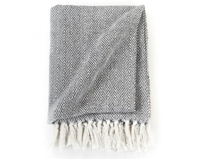 Sonata Декоративно одеяло, памук, рибена кост, 160x210 см, тъмносиньо -