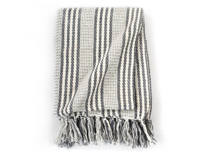 Sonata Декоративно одеяло, памук, ивици, 160x210 см, сиво и бяло -