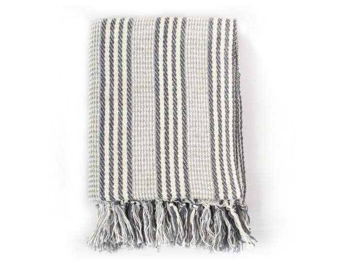 Sonata Декоративно одеяло, памук, ивици, 220x250 см, сиво и бяло -